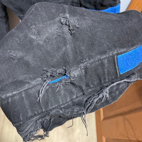 VTG 90s Marithe Francois Girbaud Black Skater Distressed Wide Leg Jeans Men's 40 - Picture 8 of 10